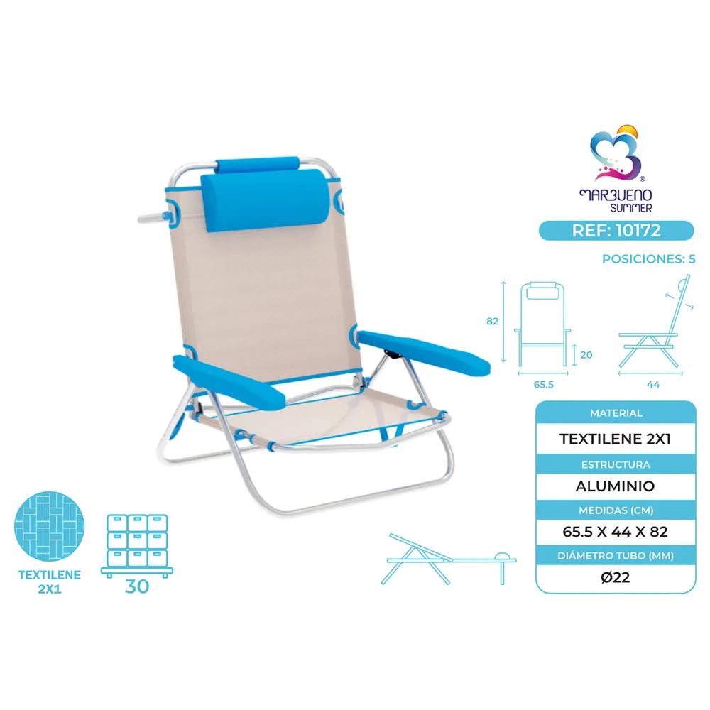 Marbueno Summer 10172 61x68x82 Cm Aluminium Mehrfach Verstellbarer Klappstuhl, Beige / blue, 61 x 68 x 82cm Marbueno Summer 10172 61x68x82 Cm Aluminium Mehrfach Verstellbarer Klappstuhl, Beige / blue, 61 x 68 x 82cm