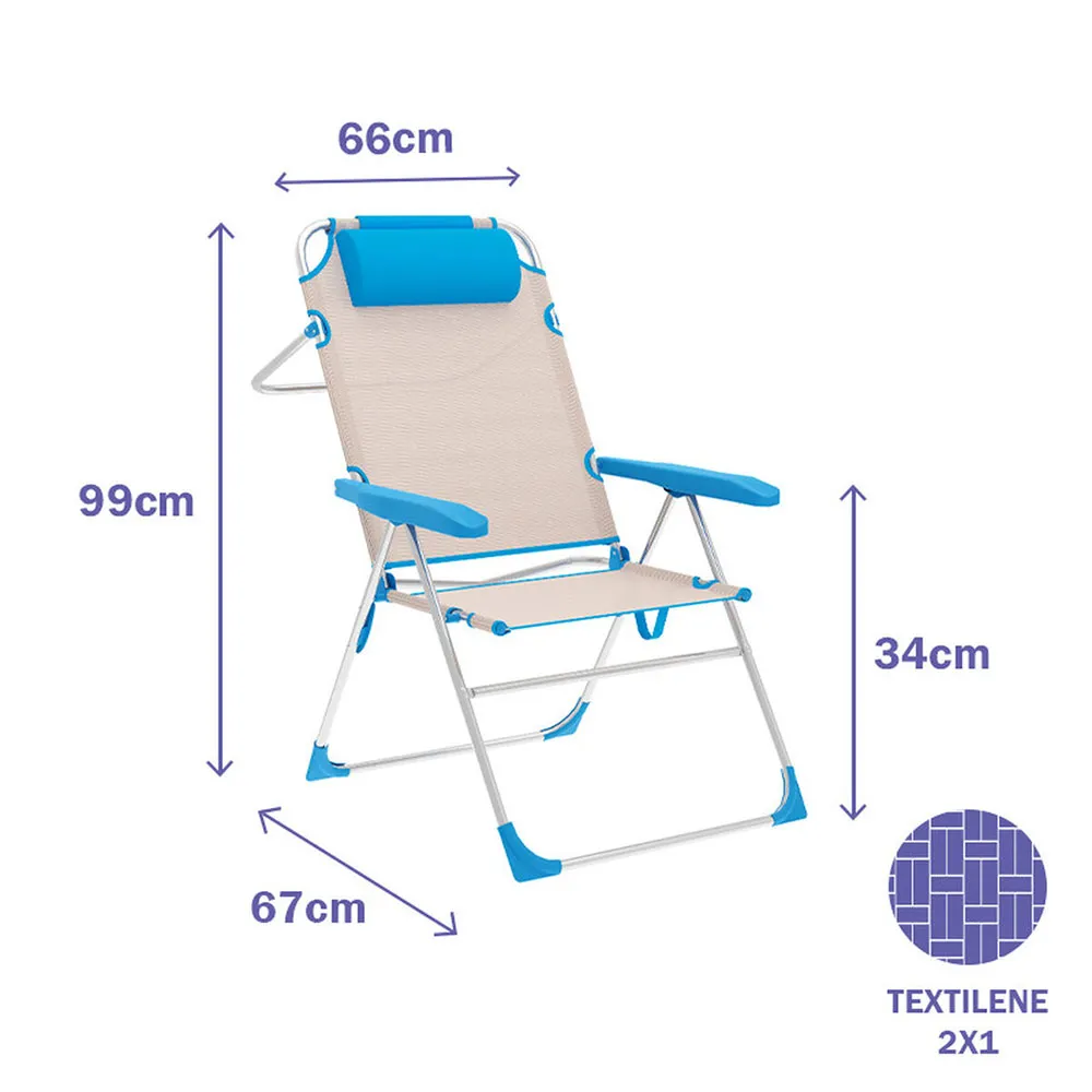 Marbueno Summer 10174 67x66x99 Cm Aluminium Mehrfach Verstellbarer Klappstuhl, Beige / blue, 67 x 66 x 99cm Marbueno Summer 10174 67x66x99 Cm Aluminium Mehrfach Verstellbarer Klappstuhl, Beige / blue, 67 x 66 x 99cm
