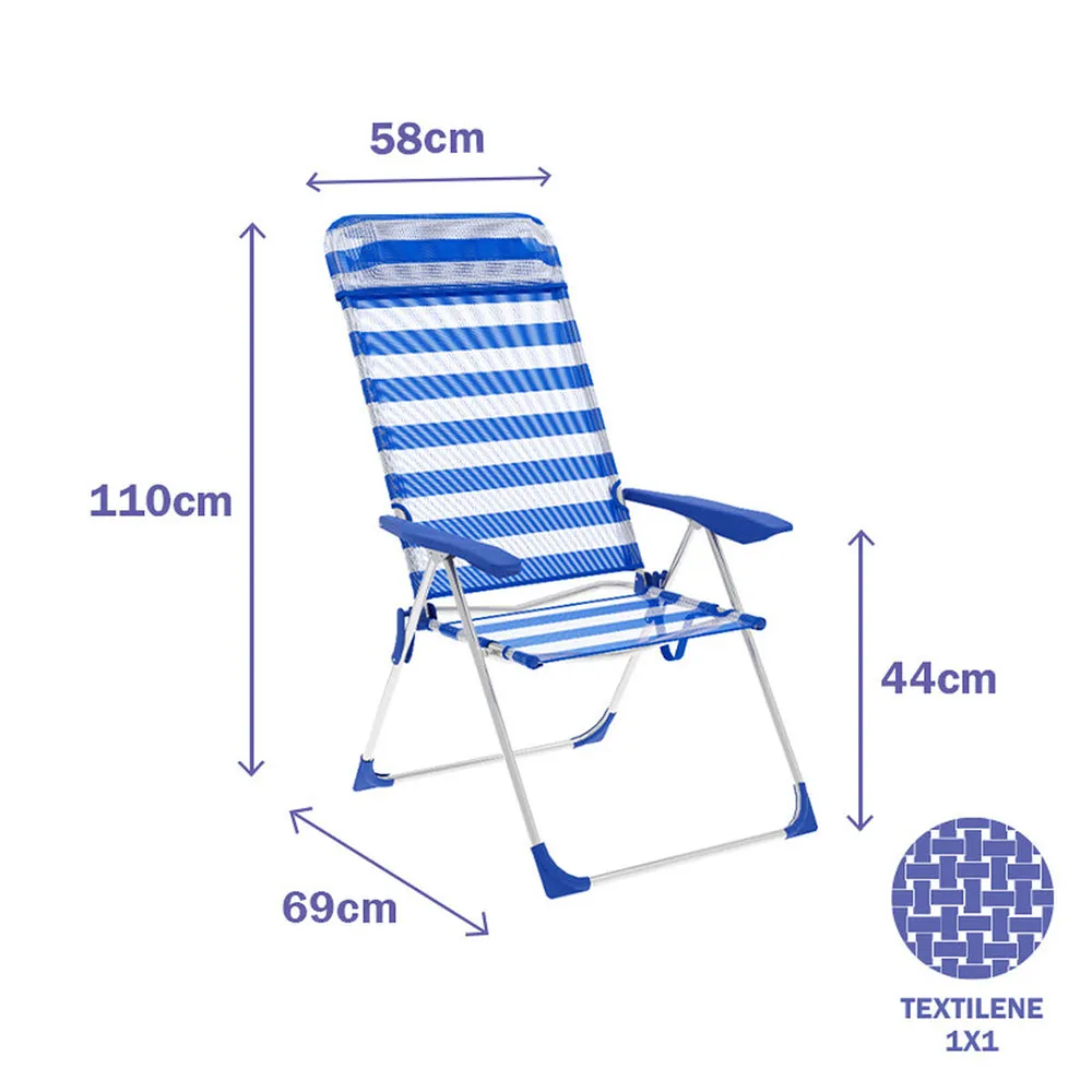 Marbueno Summer 10316 69x58x110 Cm Aluminium Mehrfach Verstellbarer Klappstuhl, White / blue, 69 x 58 x 110cm Marbueno Summer 10316 69x58x110 Cm Aluminium Mehrfach Verstellbarer Klappstuhl, White / blue, 69 x 58 x 110cm
