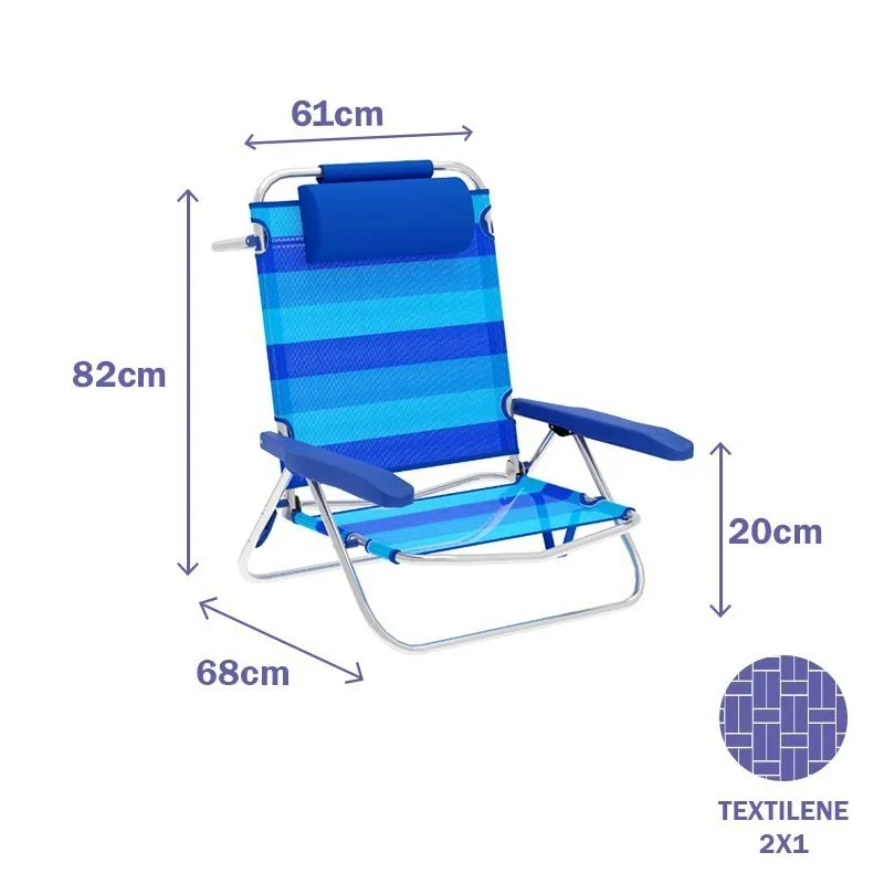 Marbueno Summer 61x68x82 Cm Niedriger Klappstuhl 5 Positionen unisex, Blue / navy, One Size Marbueno Summer 61x68x82 Cm Niedriger Klappstuhl 5 Positionen unisex, Blue / navy, One Size