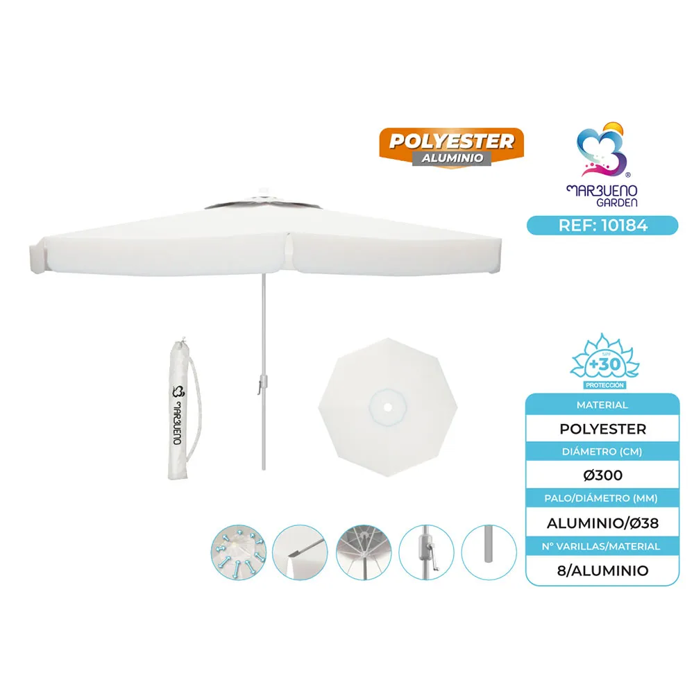 Marbueno Summer Aluminium Sonnenschirm Höhe 10184 Ø 300 Cm 250 Cm, White, One Size Marbueno Summer Aluminium Sonnenschirm Höhe 10184 Ø 300 Cm 250 Cm, White, One Size