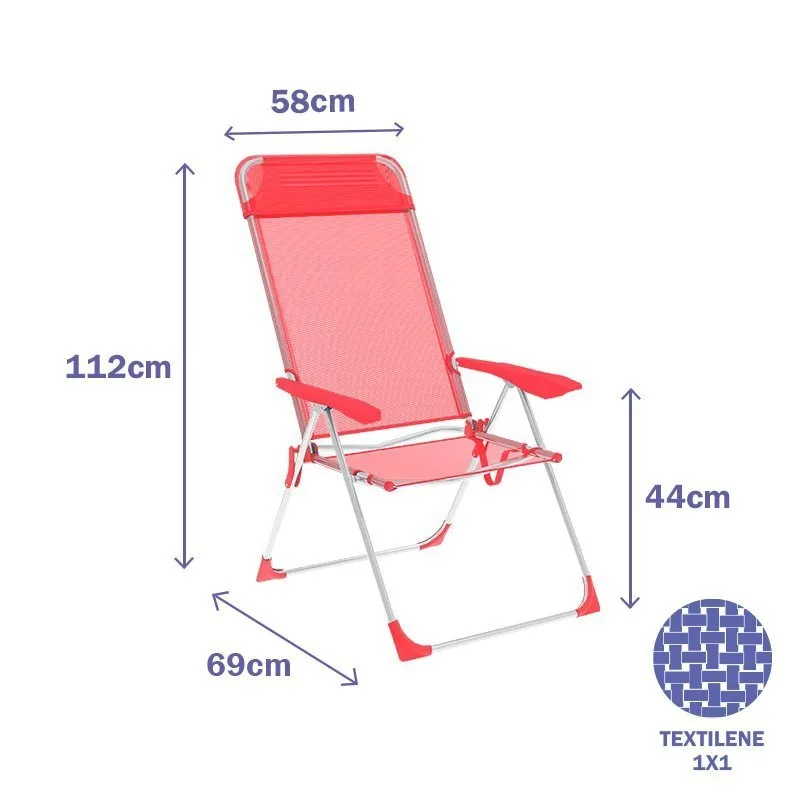 Marbueno Summer Klappstuhl 5 Positionen 69x58x110 Cm, Coral, One Size Marbueno Summer Klappstuhl 5 Positionen 69x58x110 Cm, Coral, One Size