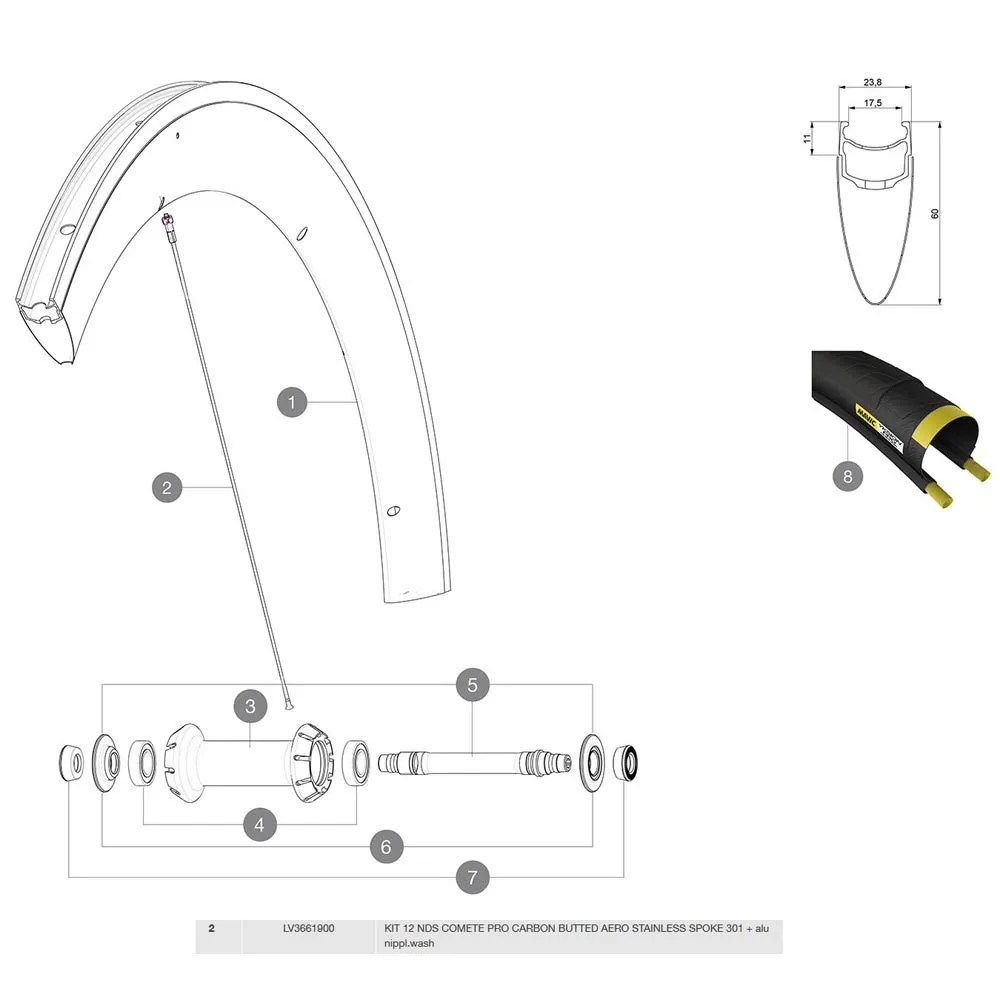Mavic Comete Pro Carbon Hintere Linke Speichen 12 Einheiten, Black, 301mm