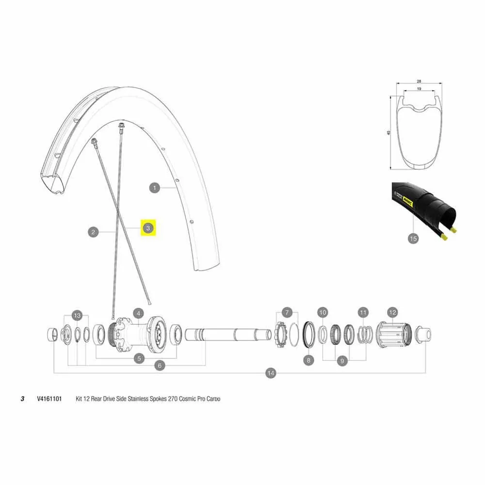 Mavic Kit 12 Rear Cosmic Pro Carbon Ust Disc Speichen, Black, 270mm Mavic Kit 12 Rear Cosmic Pro Carbon Ust Disc Speichen, Black, 270mm