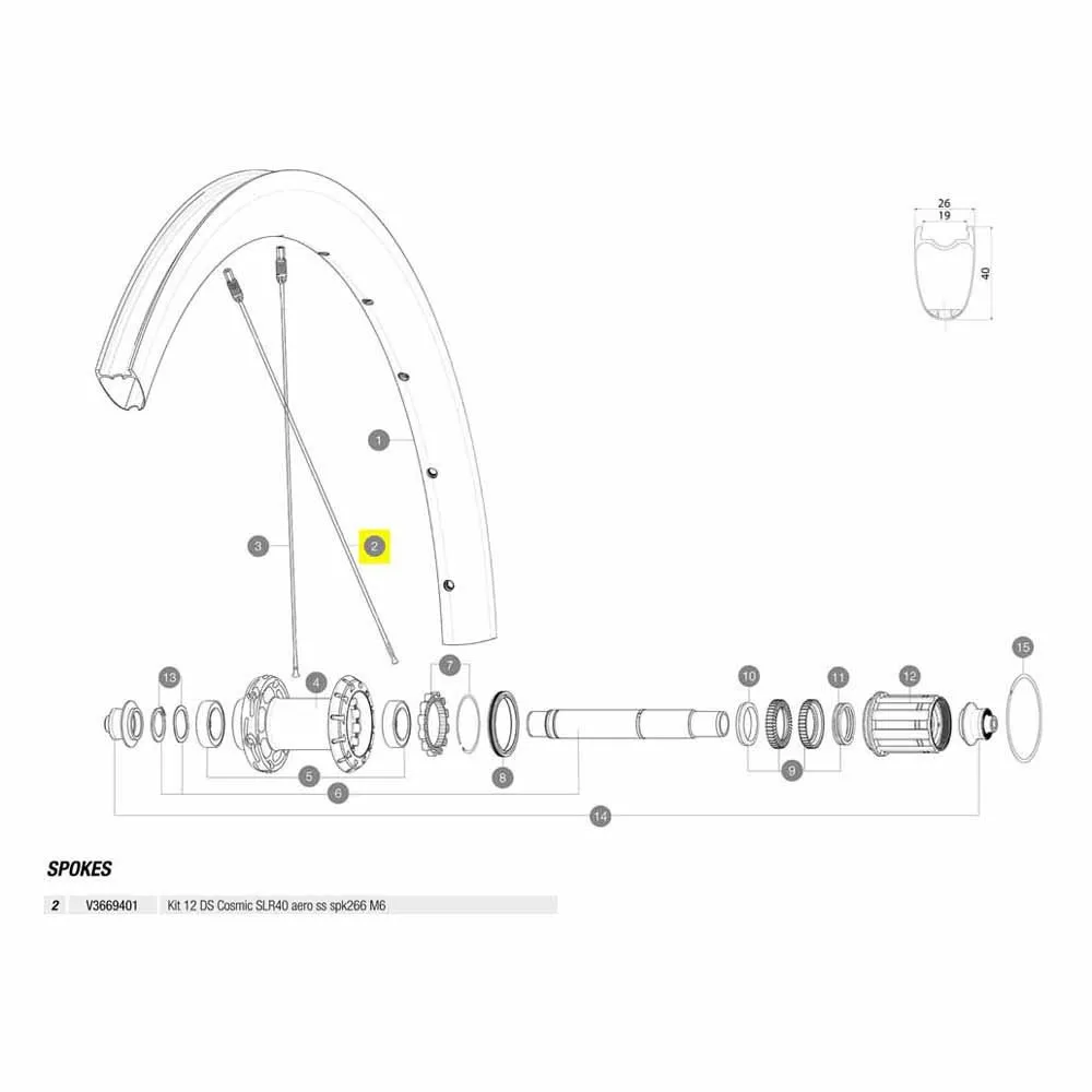 Mavic Kit 12 Rear Ds Cosmic Slr 40 Rb Speichen, Black, 266mm Mavic Kit 12 Rear Ds Cosmic Slr 40 Rb Speichen, Black, 266mm