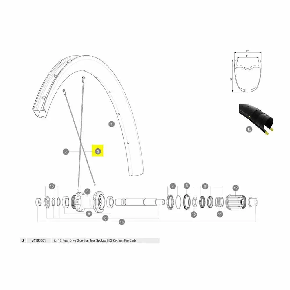 Mavic Kit 12 Rear Ksyrium Pro Carbon Ust Disc Speichen, Black, 283mm Mavic Kit 12 Rear Ksyrium Pro Carbon Ust Disc Speichen, Black, 283mm