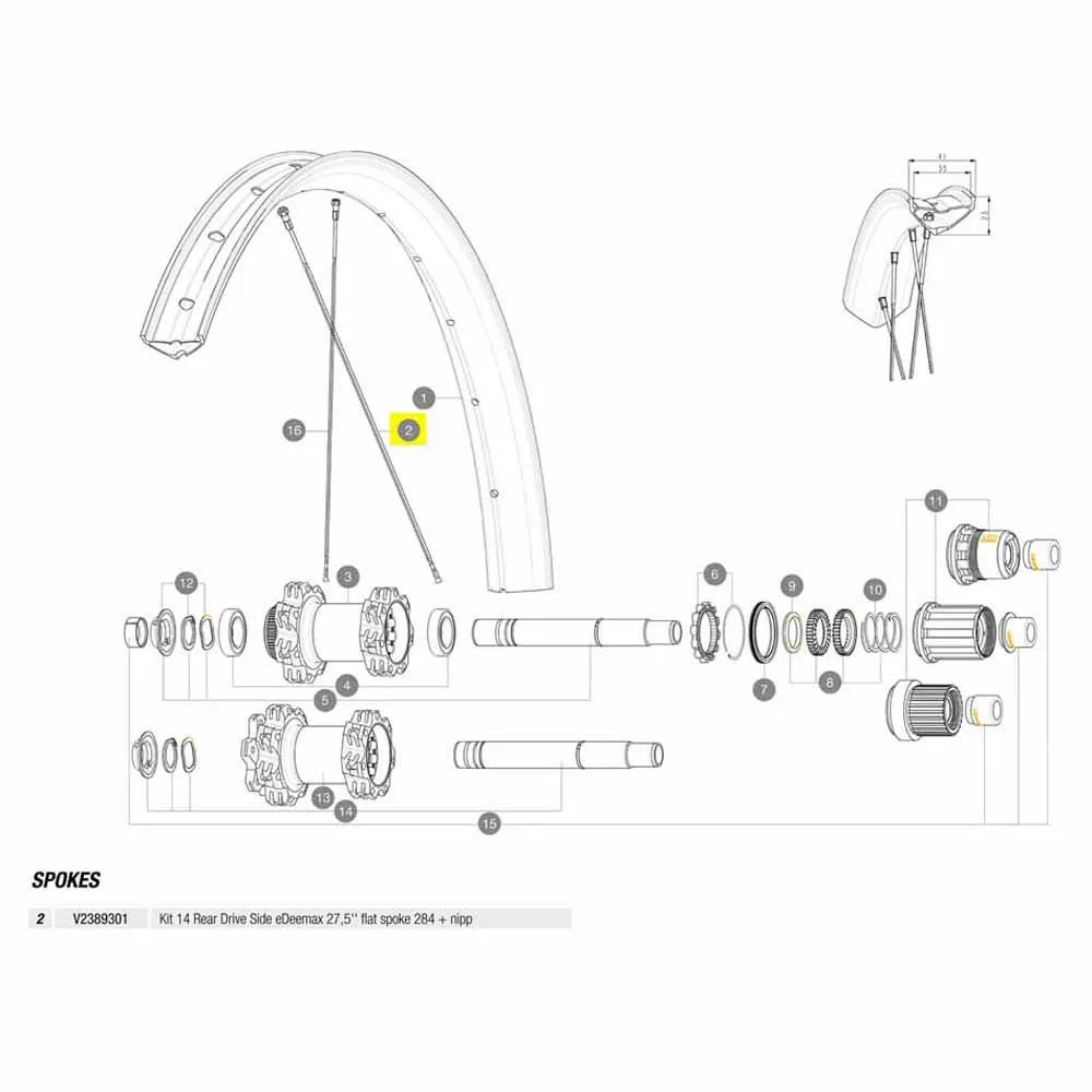 Mavic Kit 14 Rear Drive Side Edeemax 27.5´´ Speichen Mavic Kit 14 Rear Drive Side Edeemax 27.5´´ Speichen