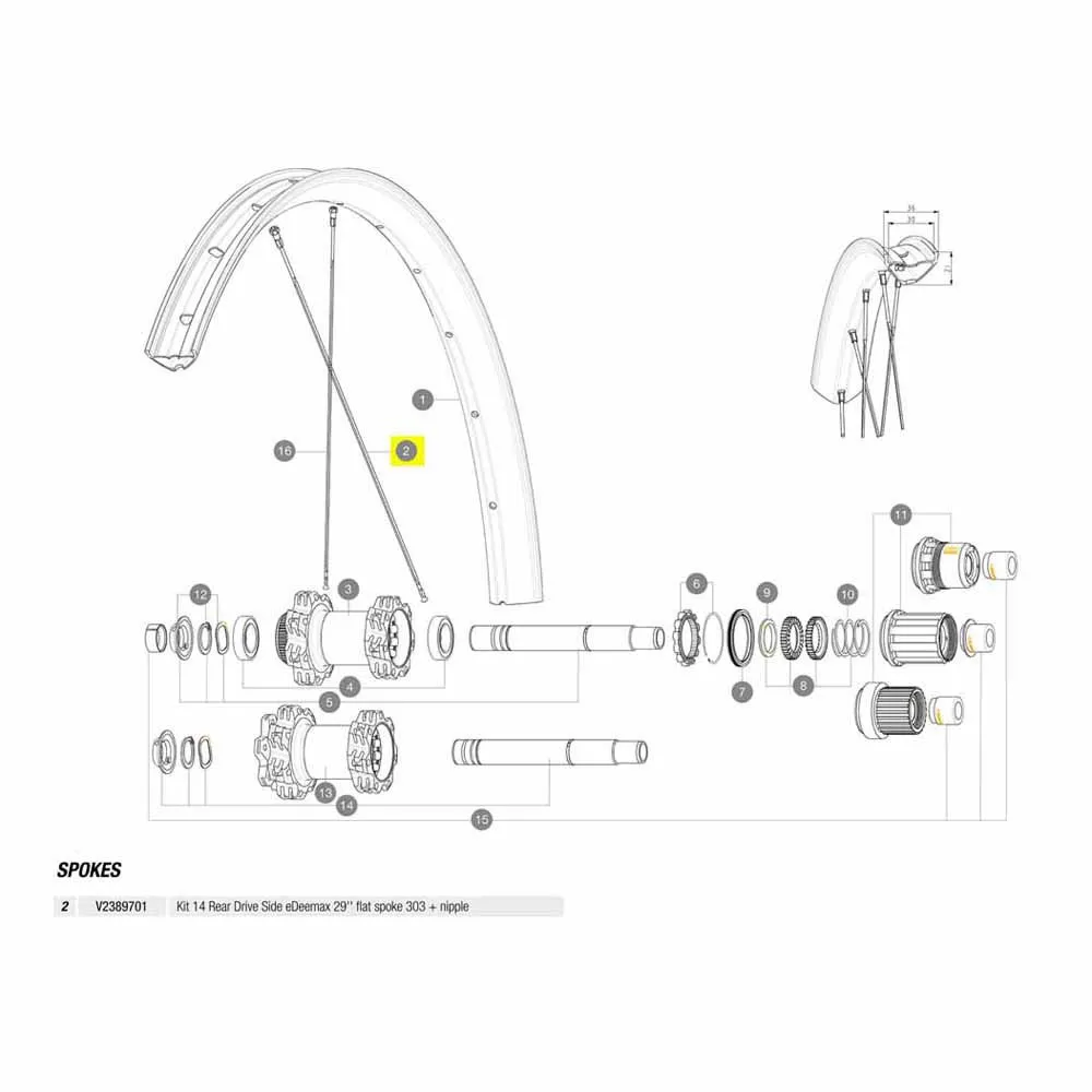 Mavic Kit 14 Rear Drive Side Edeemax 29´´ Speichen, Black, 303mm