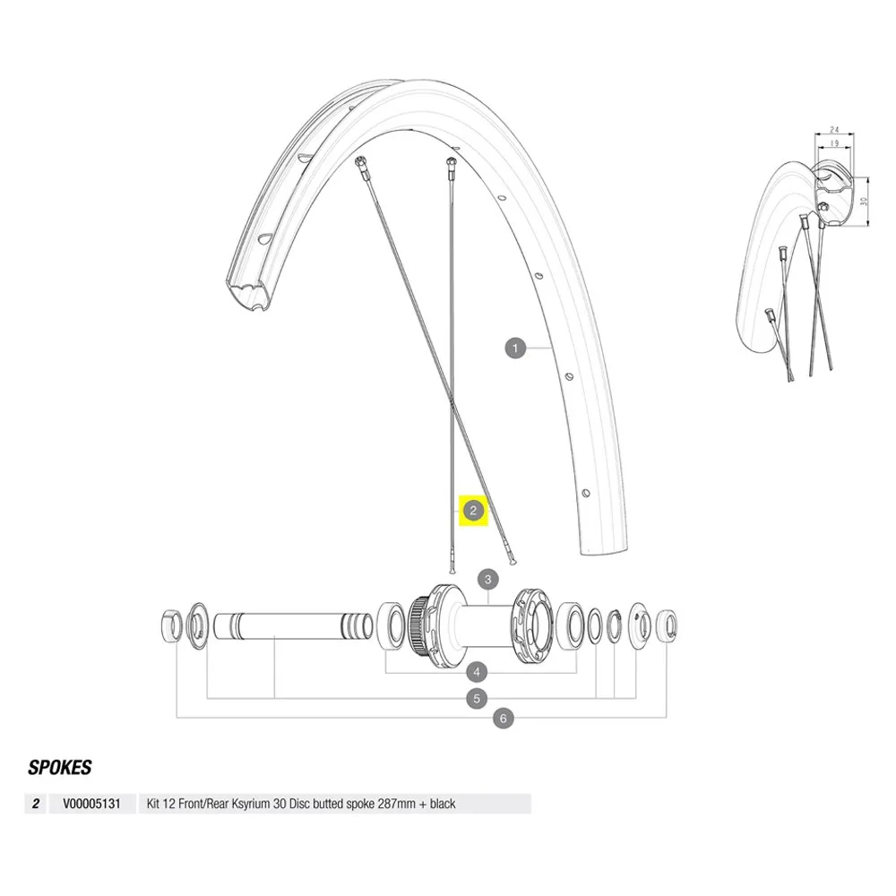 Mavic Ksyrium 30 Disc Speichen 12 Einheiten, Black, 287mm