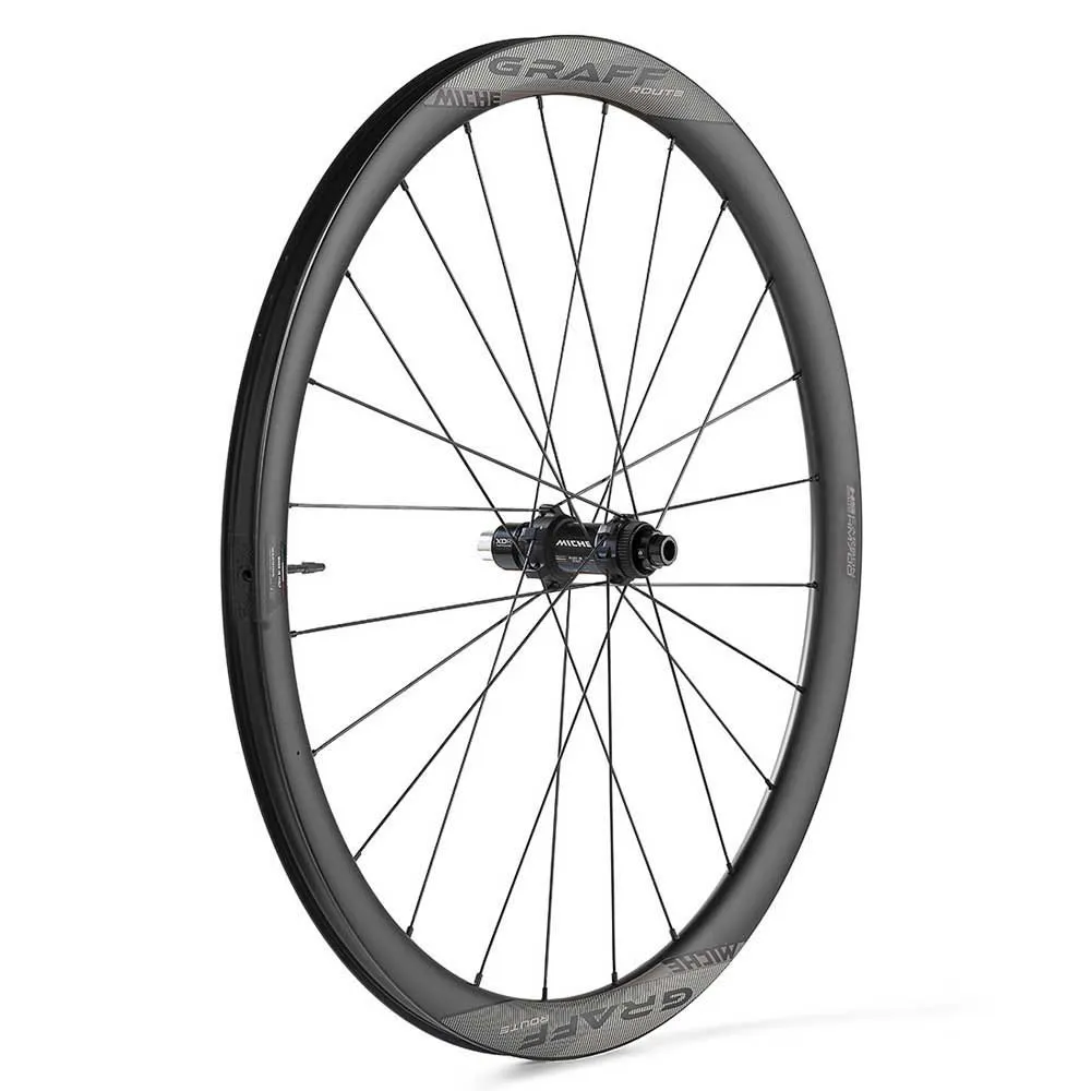Miche Graff Route 28´´ 700c Cl Disc Tubeless Gravel-laufradsatz, Black, 12 x 100 / 12 x 142mm, Shimano Micro Spline