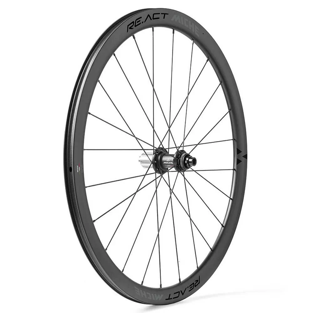 Miche Re.act 28´´ 700c Cl Disc Tubeless Rennrad Laufradsatz, Black, 12 x 100 / 12 x 142mm, Sram XDR Miche Re.act 28´´ 700c Cl Disc Tubeless Rennrad Laufradsatz, Black, 12 x 100 / 12 x 142mm, Sram XDR