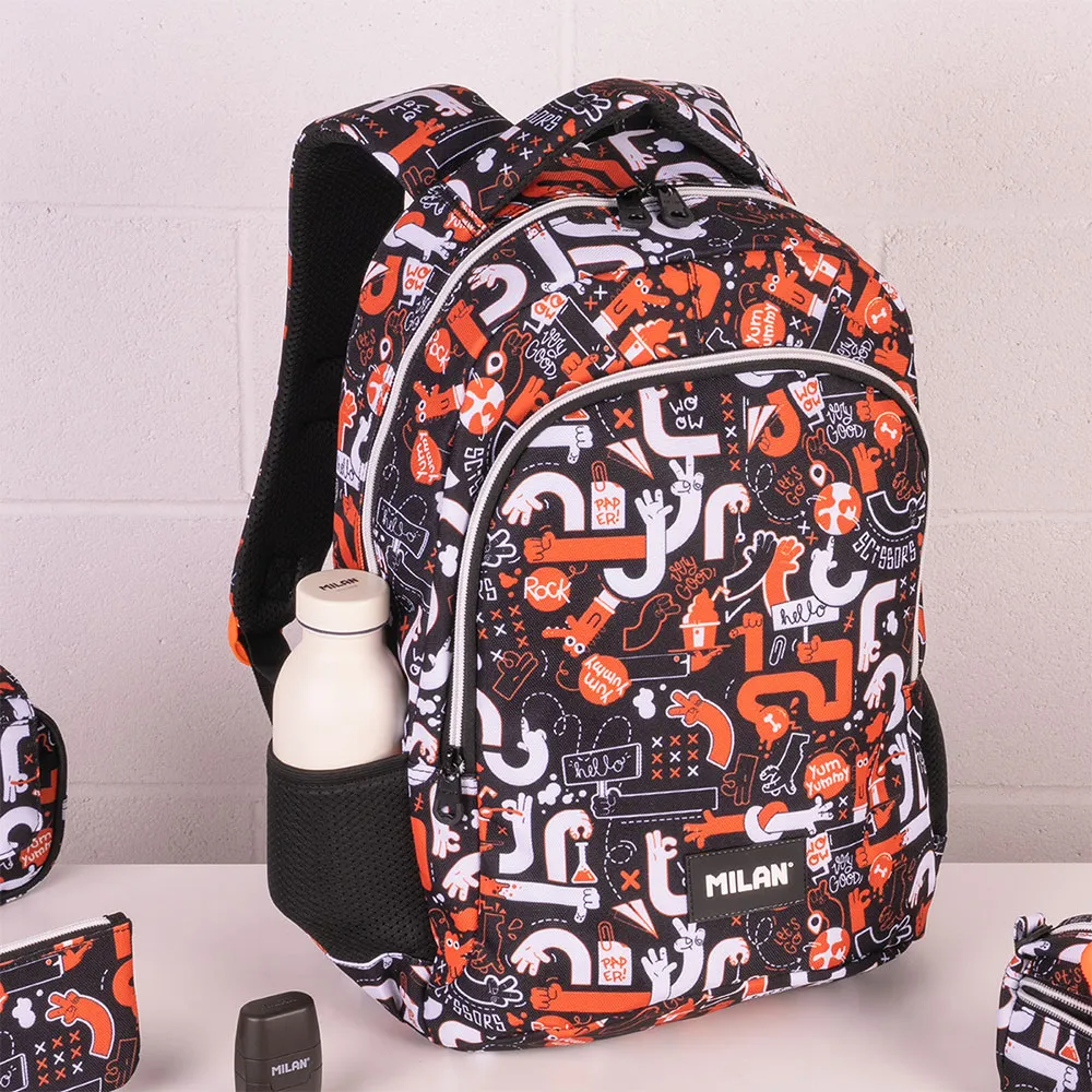 Milan Schulrucksack Mit 2 Reißverschlüssen Finger Spezialserie 21l, Multicolor