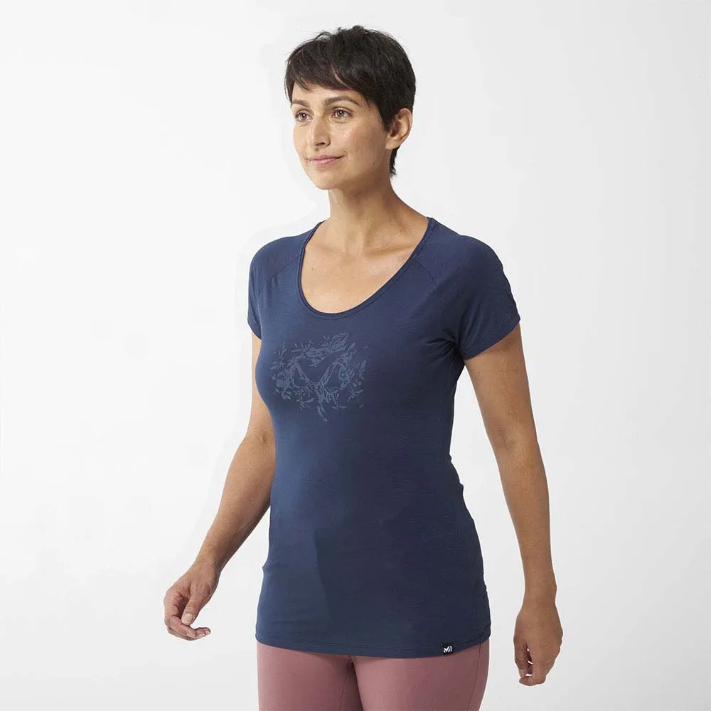 Millet Imja Wool Print Kurzarm-t-shirt, Saphir