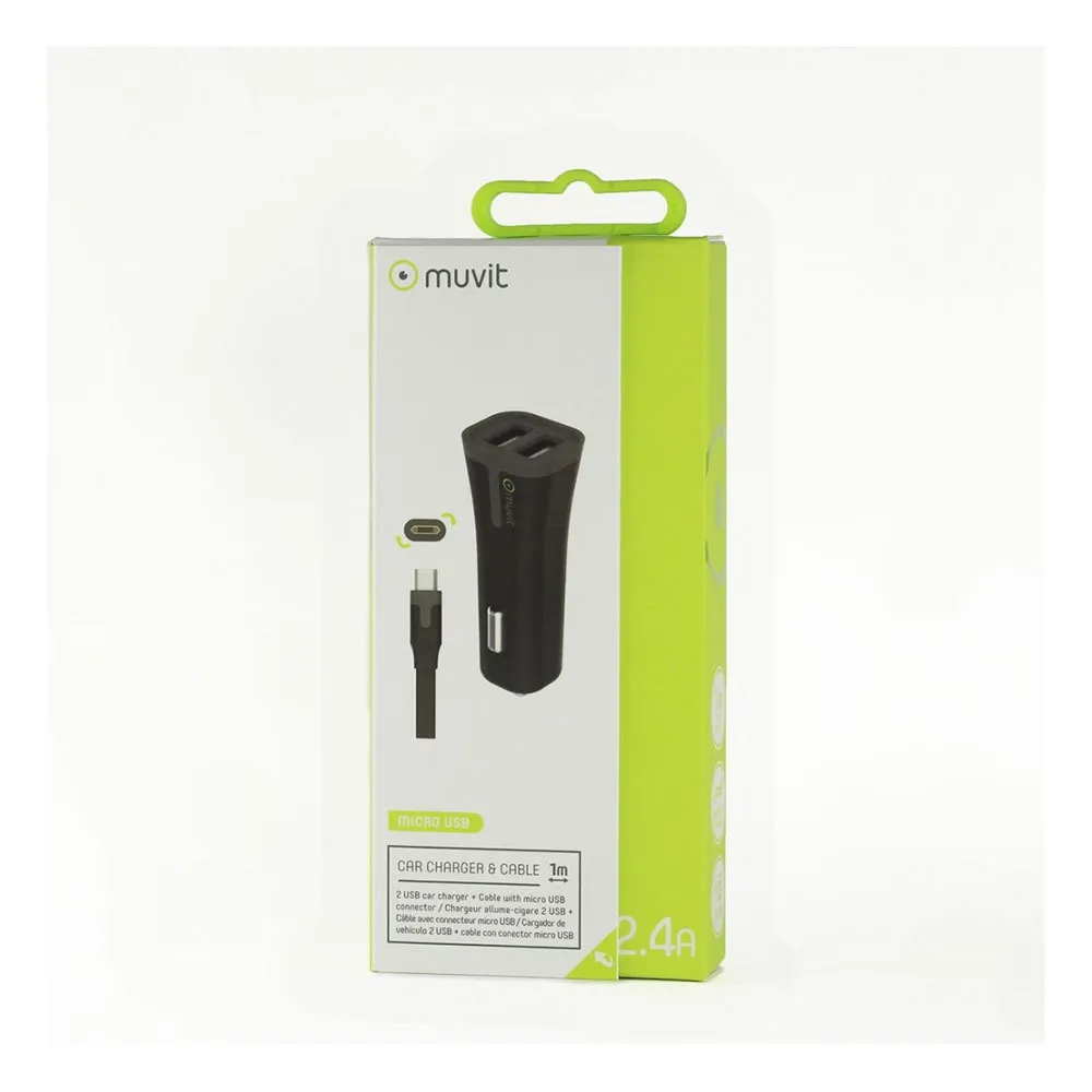 Muvit 2 Usb Ports Micro Usb Cable Pack 1m 4a Autoladegerät, Black, One Size Muvit 2 Usb Ports Micro Usb Cable Pack 1m 4a Autoladegerät, Black, One Size