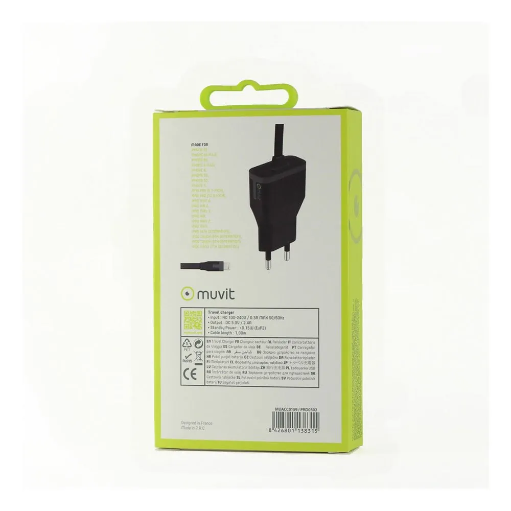 Muvit Travel Apple Lightning Mfi 1m 2.4a Ladegerät Muvit Travel Apple Lightning Mfi 1m 2.4a Ladegerät