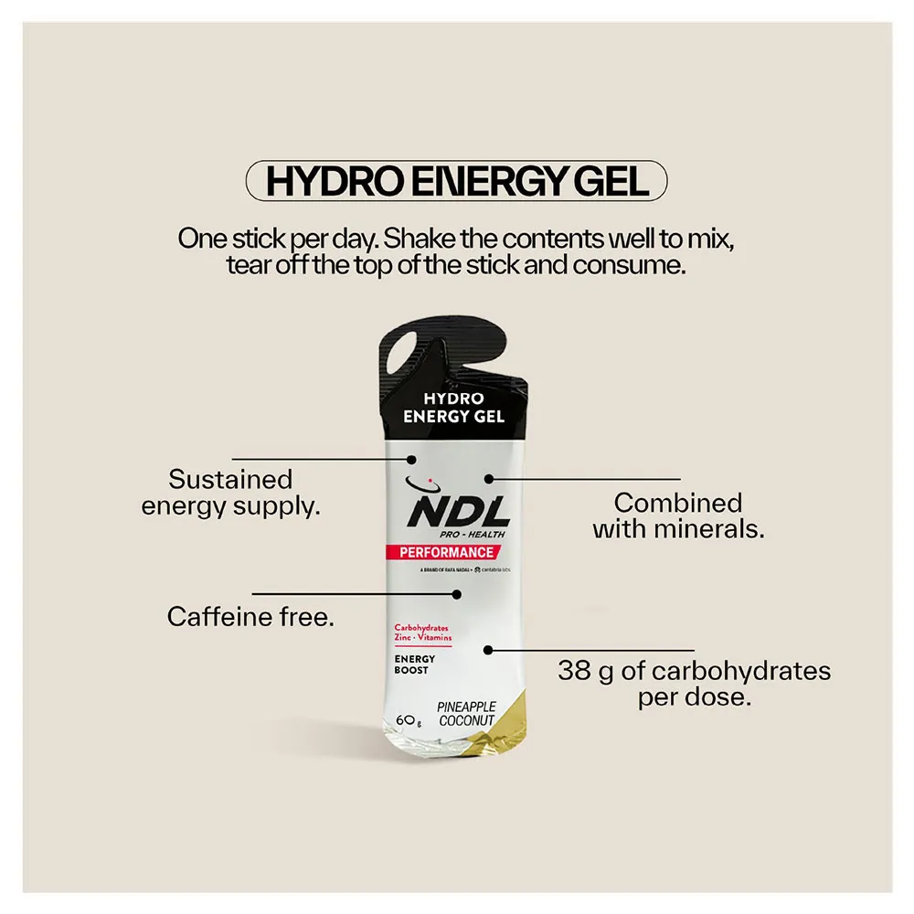 Ndl Pro Health Hydro Energy Gel Schachtel Mit Energiegelen Ananas Und Kokos Koffein 60g 12 Einheiten, One size Ndl Pro Health Hydro Energy Gel Schachtel Mit Energiegelen Ananas Und Kokos Koffein 60g 12 Einheiten, One size