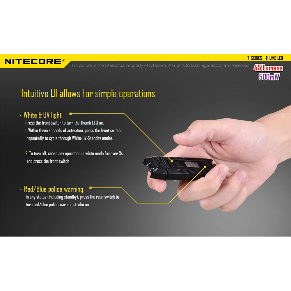 Nitecore Thumb Leo Taschenlampe, Black, 45 Lumina