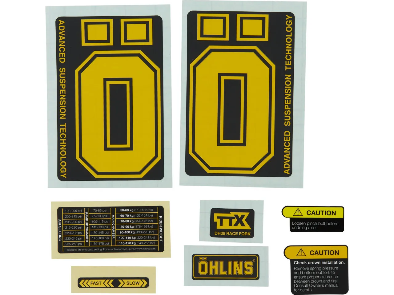 ÖHLINS Aufklebersatz für DH38 Federgabel, Gelb, one_size ÖHLINS Aufklebersatz für DH38 Federgabel, Gelb, one_size