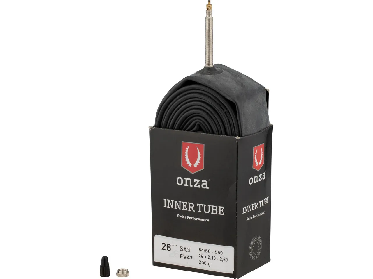 Onza Schlauch SA3 für 26", Schwarz, 26 x 2.1-2.6 SV 47mm Onza Schlauch SA3 für 26", Schwarz, 26 x 2.1-2.6 SV 47mm
