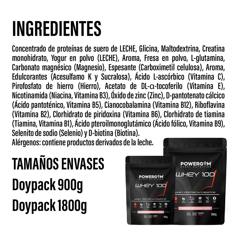 Powergym 100 Molkenprotein Banane Und Erdbeere 1800g, One size Powergym 100 Molkenprotein Banane Und Erdbeere 1800g, One size