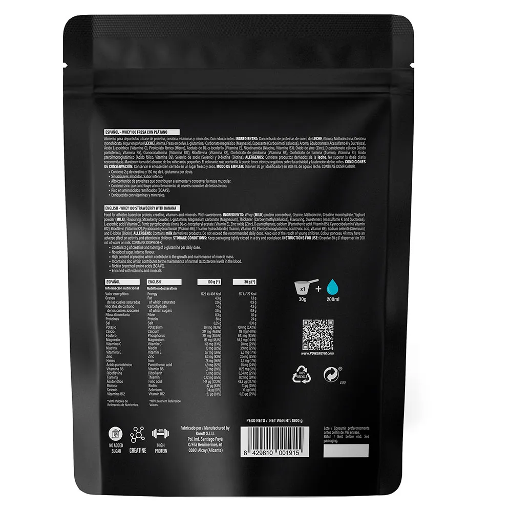 Powergym 100 Molkenprotein Banane Und Erdbeere 1800g, One size Powergym 100 Molkenprotein Banane Und Erdbeere 1800g, One size
