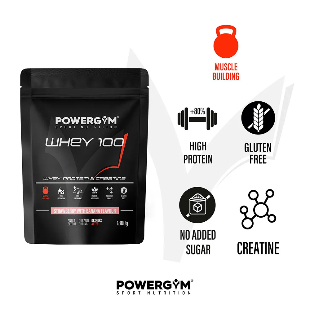 Powergym 100 Molkenprotein Banane Und Erdbeere 1800g, One size Powergym 100 Molkenprotein Banane Und Erdbeere 1800g, One size
