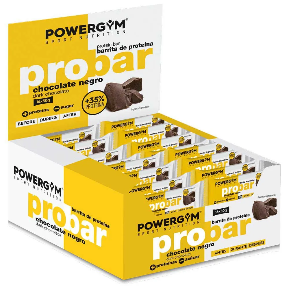 Powergym Probar Proteinriegelbox Zartbitterschokolade 50g 16 Einheiten, Yellow, One Size Powergym Probar Proteinriegelbox Zartbitterschokolade 50g 16 Einheiten, Yellow, One Size