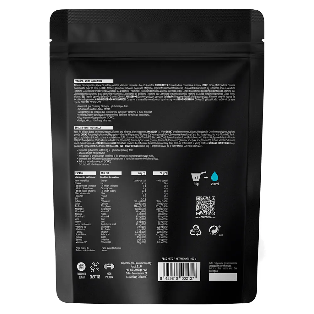 Powergym Whey 100 Vanilleprotein 1800g, One size Powergym Whey 100 Vanilleprotein 1800g, One size