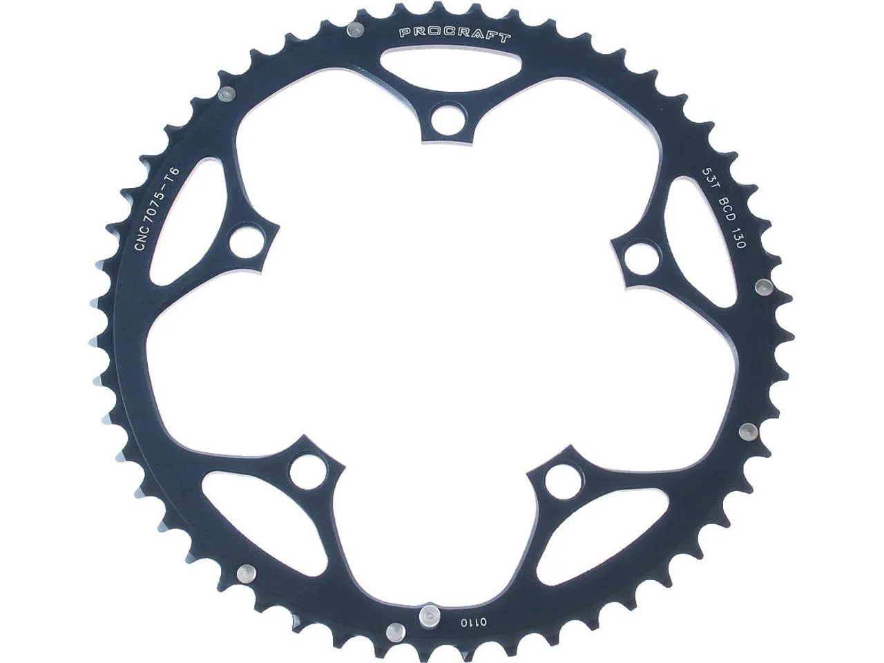 Procraft Kettenblatt 9-fach, 5-Arm, 130mm Lochkreis, Schwarz, 53t Procraft Kettenblatt 9-fach, 5-Arm, 130mm Lochkreis, Schwarz, 53t