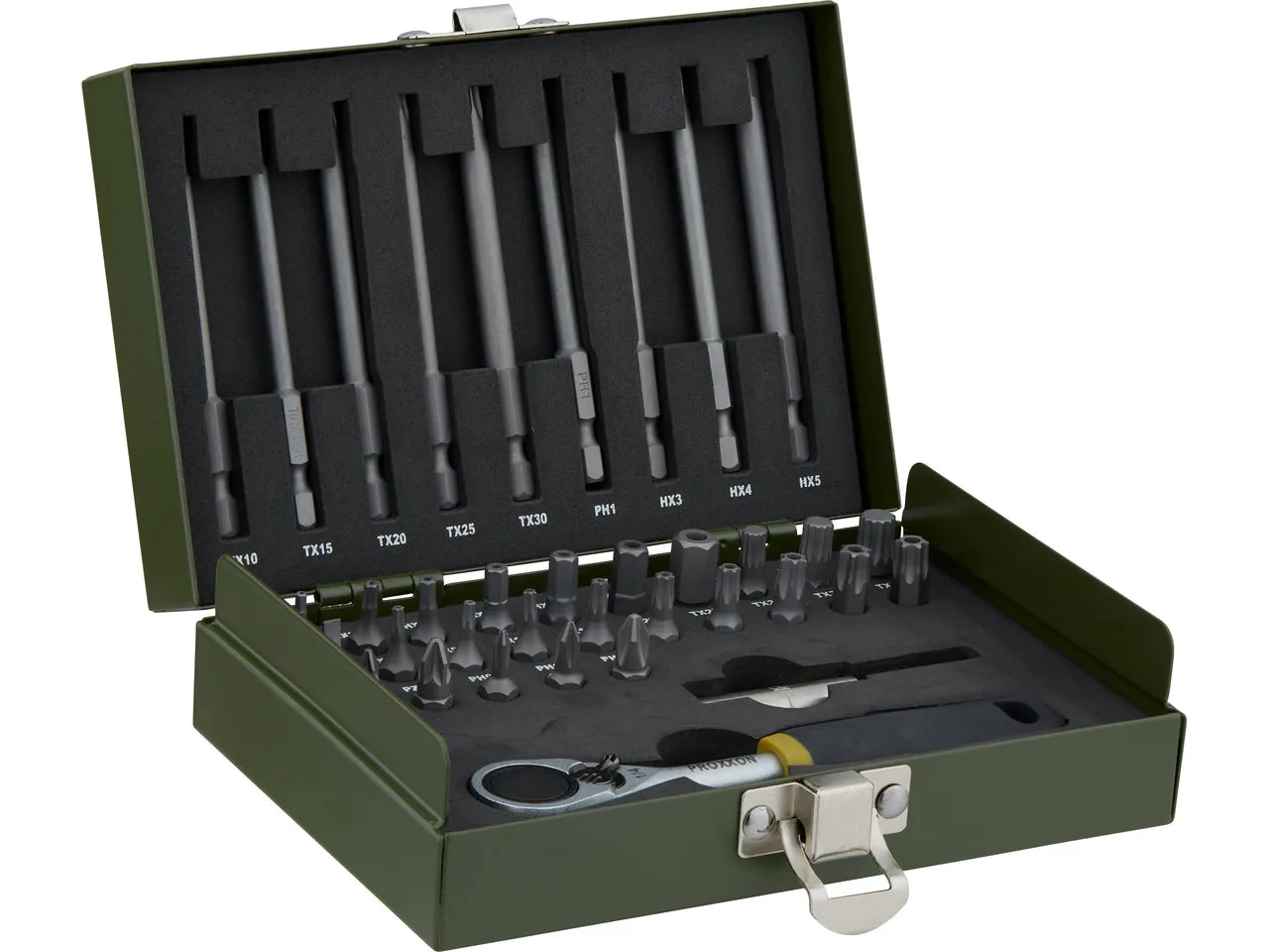 Proxxon 1/4" Feinmechanikersatz mit MICRO-Bit-Ratsche 36-teilig, Schwarz, one_size Proxxon 1/4" Feinmechanikersatz mit MICRO-Bit-Ratsche 36-teilig, Schwarz, one_size