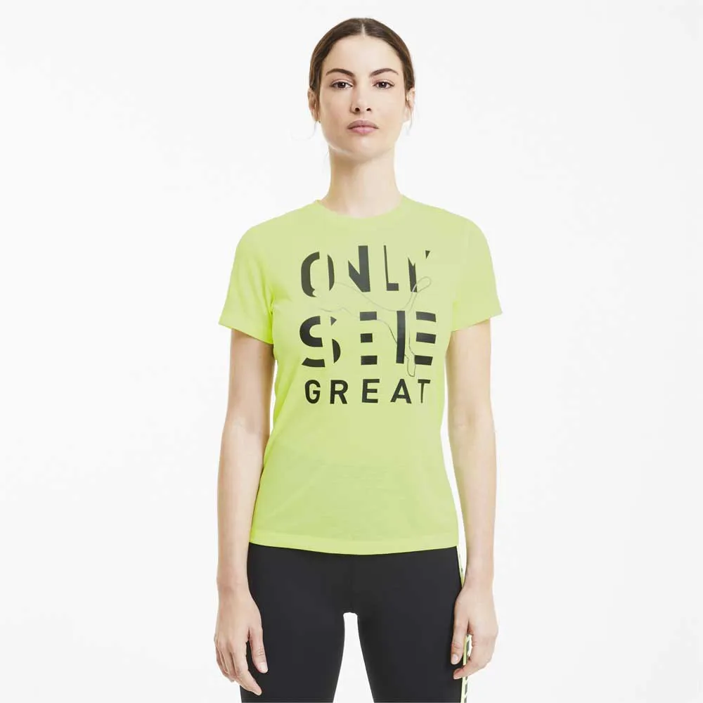 Puma Performance Slogan Kurzarm-t-shirt female, Fizzy yellow / black osg print Puma Performance Slogan Kurzarm-t-shirt female, Fizzy yellow / black osg print