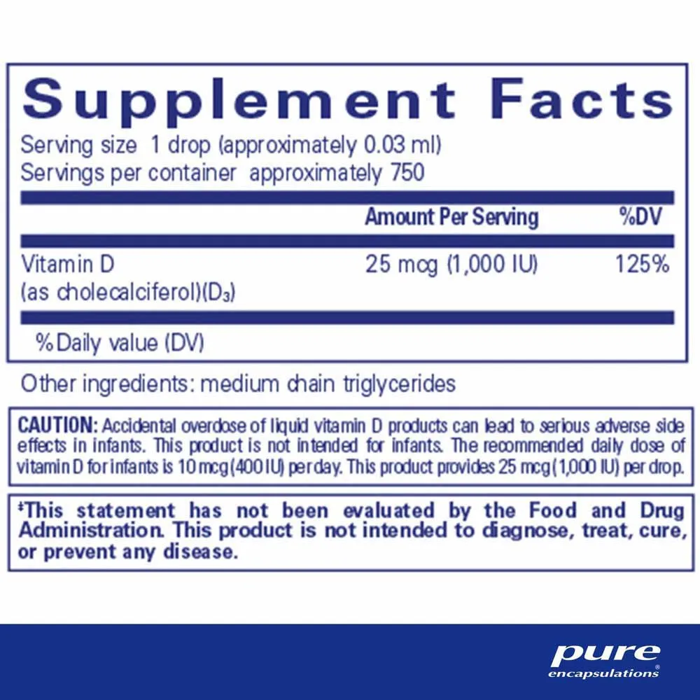 Pure Encapsulations Vitamin D3 Nahrungsergänzungsmittel 22.5ml, One size Pure Encapsulations Vitamin D3 Nahrungsergänzungsmittel 22.5ml, One size