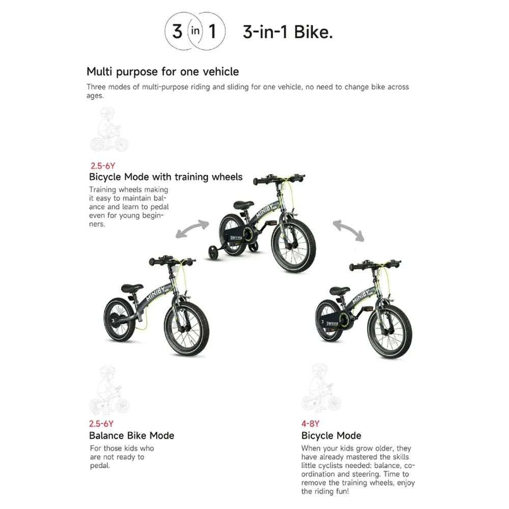 Qplay 3 In 1 Miniby 14´´ Fahrrad, Black, One Size Qplay 3 In 1 Miniby 14´´ Fahrrad, Black, One Size