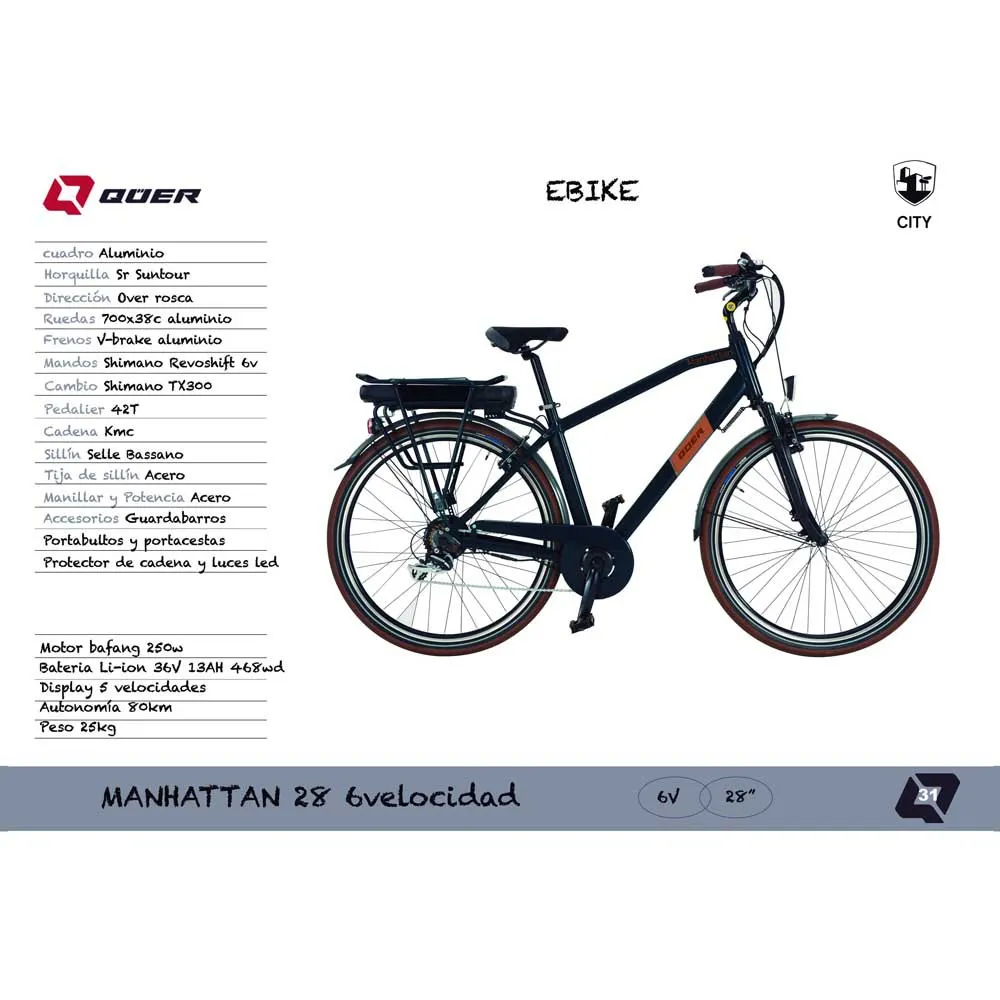 QÜer Ebike Manhattan 28´´ Elektrofahrrad, Black, One Size, 468Wh QÜer Ebike Manhattan 28´´ Elektrofahrrad, Black, One Size, 468Wh