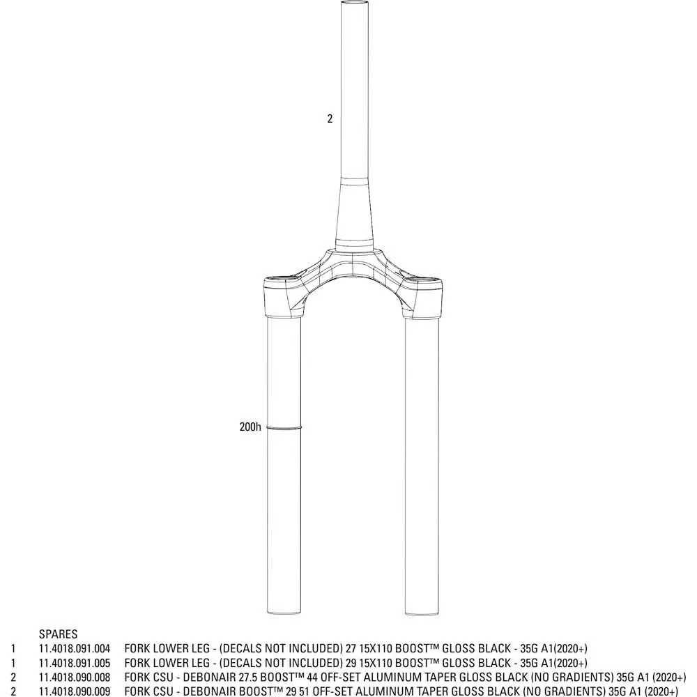Rock Shox 35 51 Offset Gabel Mit Kronen-/lenk-/oberrohr-baugruppe, Gloss black, 29" Rock Shox 35 51 Offset Gabel Mit Kronen-/lenk-/oberrohr-baugruppe, Gloss black, 29"