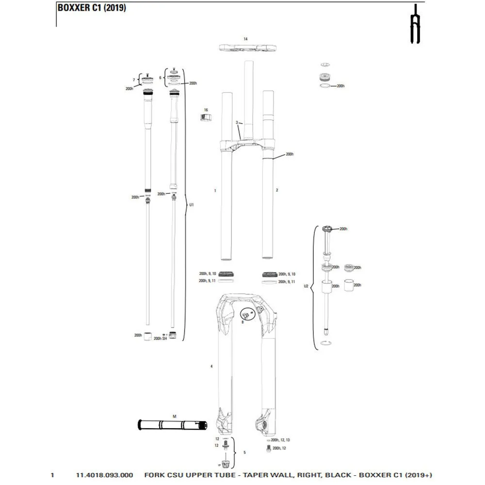 Rock Shox Boxxer C1 2019+ Rechte Gabel Csu Oberrohr, Black, One Size Rock Shox Boxxer C1 2019+ Rechte Gabel Csu Oberrohr, Black, One Size