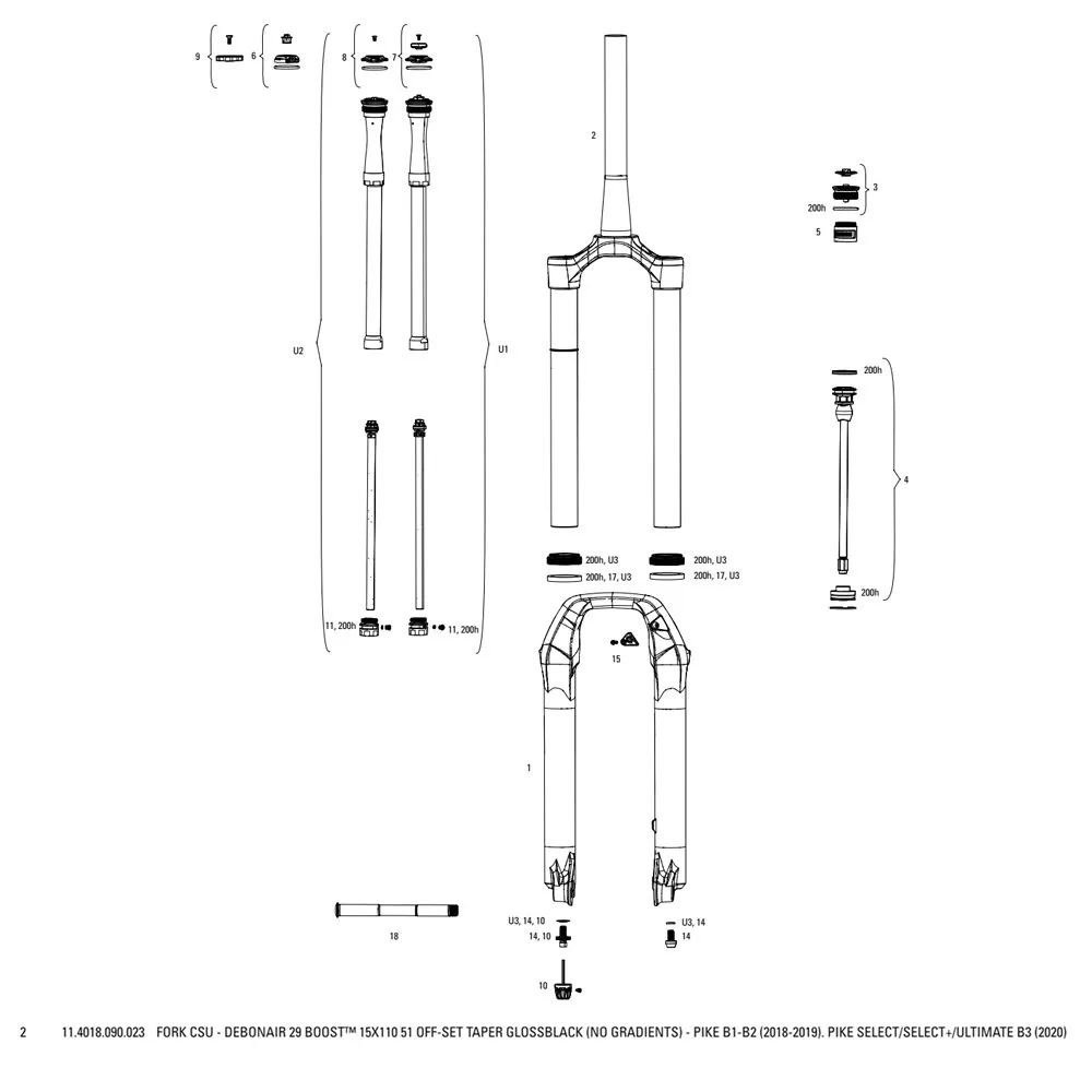 Rock Shox Debonair 51 Offset Pike B1-b2/select/select Plus/ultimate B3 Gabel Mit Kronen-/lenk-/oberrohr-baugruppe, Black, 29B" Rock Shox Debonair 51 Offset Pike B1-b2/select/select Plus/ultimate B3 Gabel Mit Kronen-/lenk-/oberrohr-baugruppe, Black, 29B"
