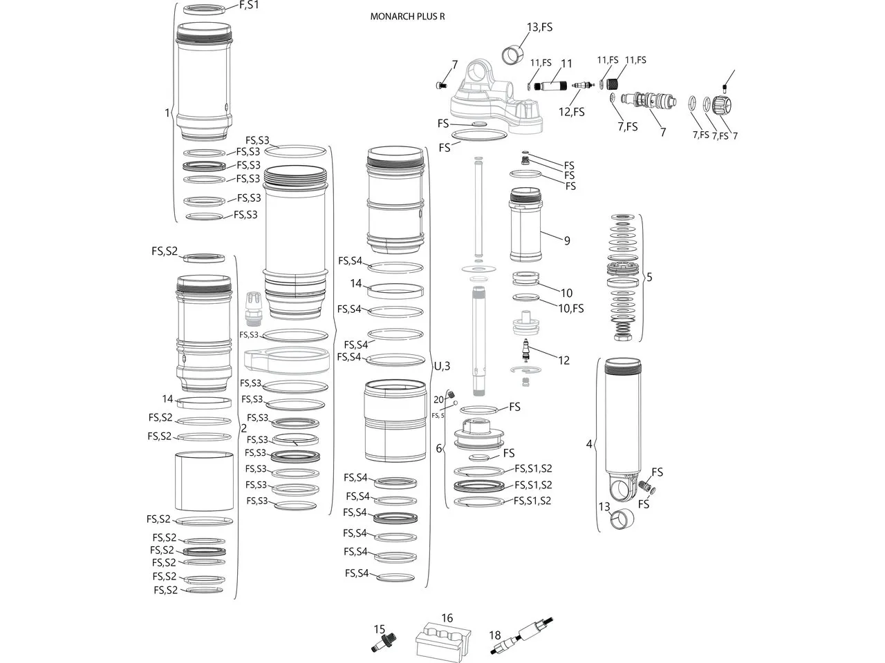 Rock Shox Ersatzteile Monarch Plus R (B1-B4 / 2014-2020), 184mm x 44mm Rock Shox Ersatzteile Monarch Plus R (B1-B4 / 2014-2020), 184mm x 44mm