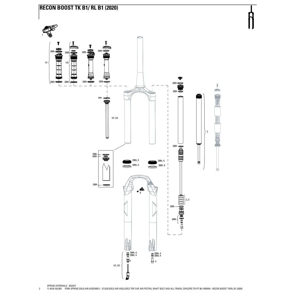 Rock Shox Feder Solo Air Recon Boost Tk/rl B1, Silver / black, 27.5-29" Rock Shox Feder Solo Air Recon Boost Tk/rl B1, Silver / black, 27.5-29"