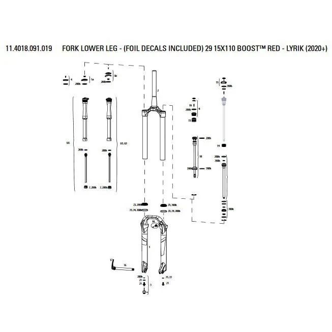 Rock Shox Lower Leg With Foil Decals Red Lyrik Flask Gabel Mit Kronen-/lenk-/oberrohr-baugruppe Rock Shox Lower Leg With Foil Decals Red Lyrik Flask Gabel Mit Kronen-/lenk-/oberrohr-baugruppe