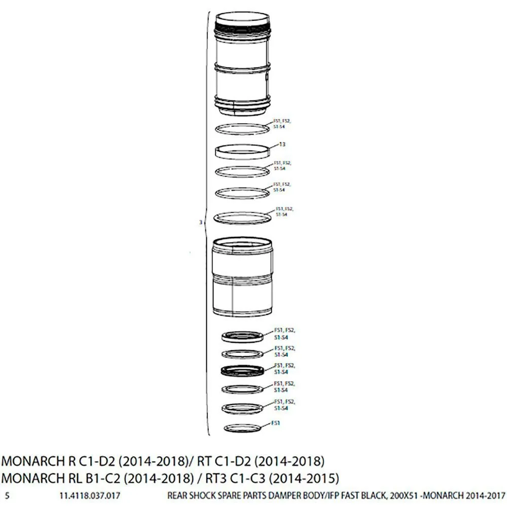 Rock Shox Monarch Damper Body Unternehmen, Black, 200 x 51mm Rock Shox Monarch Damper Body Unternehmen, Black, 200 x 51mm
