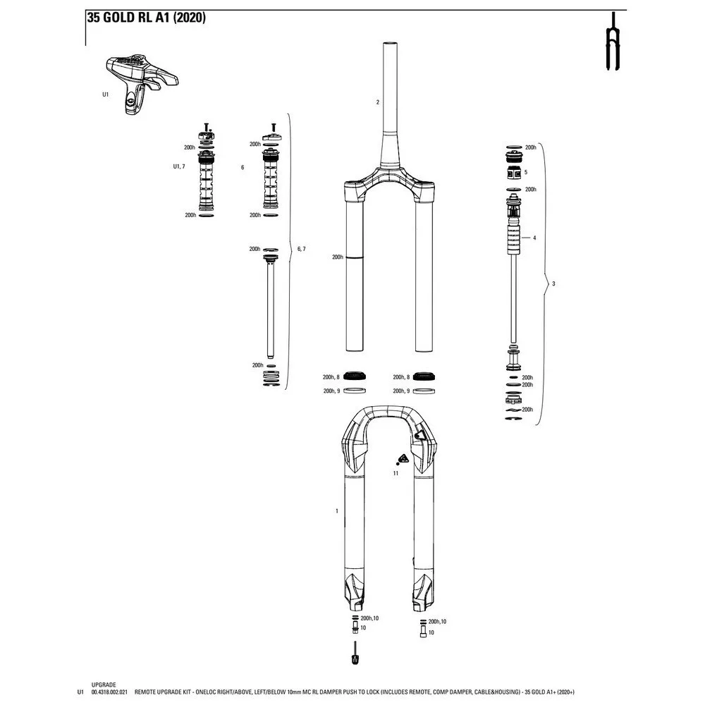 Rock Shox Oneloc Remote Upgrade Kit Right Above/left Below 35 Gold A1 Plus Set, Black, 10mm Rock Shox Oneloc Remote Upgrade Kit Right Above/left Below 35 Gold A1 Plus Set, Black, 10mm