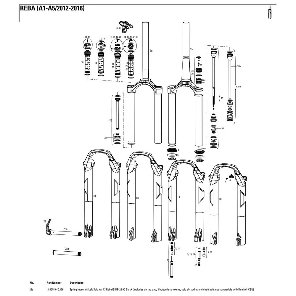 Rock Shox Reba/sidb 26 90 Mm Solo Air 13 Federinnenteile, Black, One Size