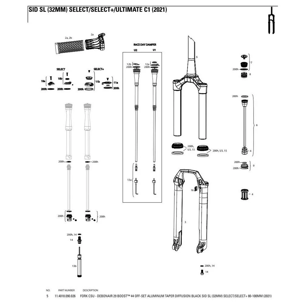 Rock Shox Sid Sl/ultimate 44 Offset 32 Mm Gabel Mit Kronen-/lenk-/oberrohr-baugruppe Rock Shox Sid Sl/ultimate 44 Offset 32 Mm Gabel Mit Kronen-/lenk-/oberrohr-baugruppe