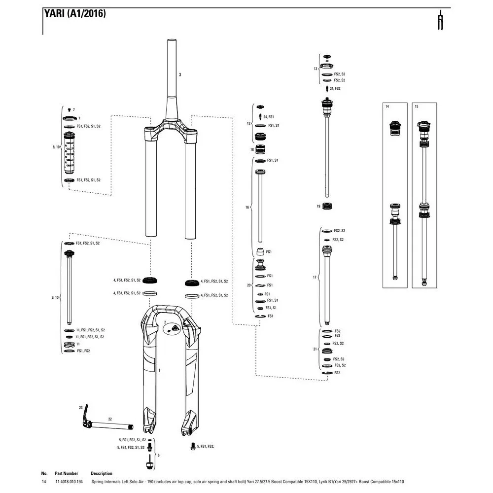 Rock Shox Yari/lyrik 150 Mm Solo Air Left Federinnenteile, Black, One Size Rock Shox Yari/lyrik 150 Mm Solo Air Left Federinnenteile, Black, One Size