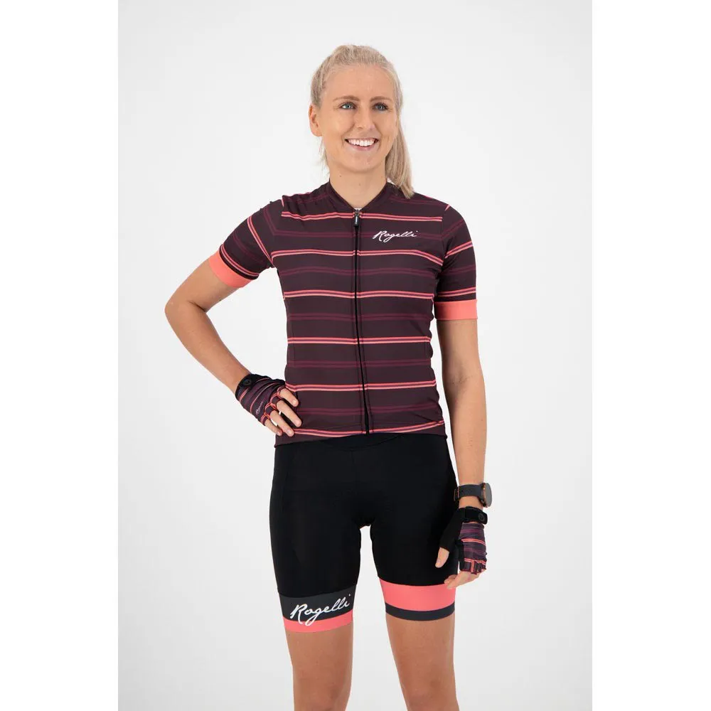 Rogelli Stripe Kurzarm-radtrikot, Bordeaux / coral Rogelli Stripe Kurzarm-radtrikot, Bordeaux / coral