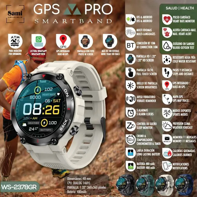 Sami Gps Pro 5atm Smartwatch, Light grey Sami Gps Pro 5atm Smartwatch, Light grey