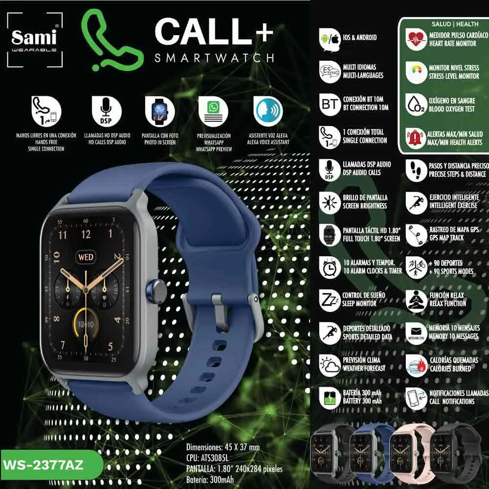 Sami Wearable Call Smartwatch, Blue Sami Wearable Call Smartwatch, Blue