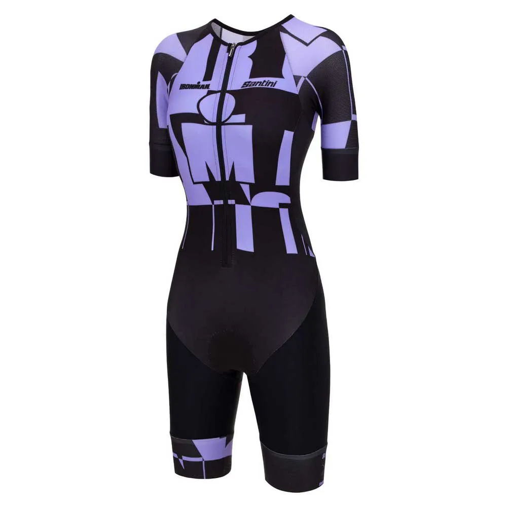 Santini Enigma X Ironman Kurzarm-trisuit, Black / purple