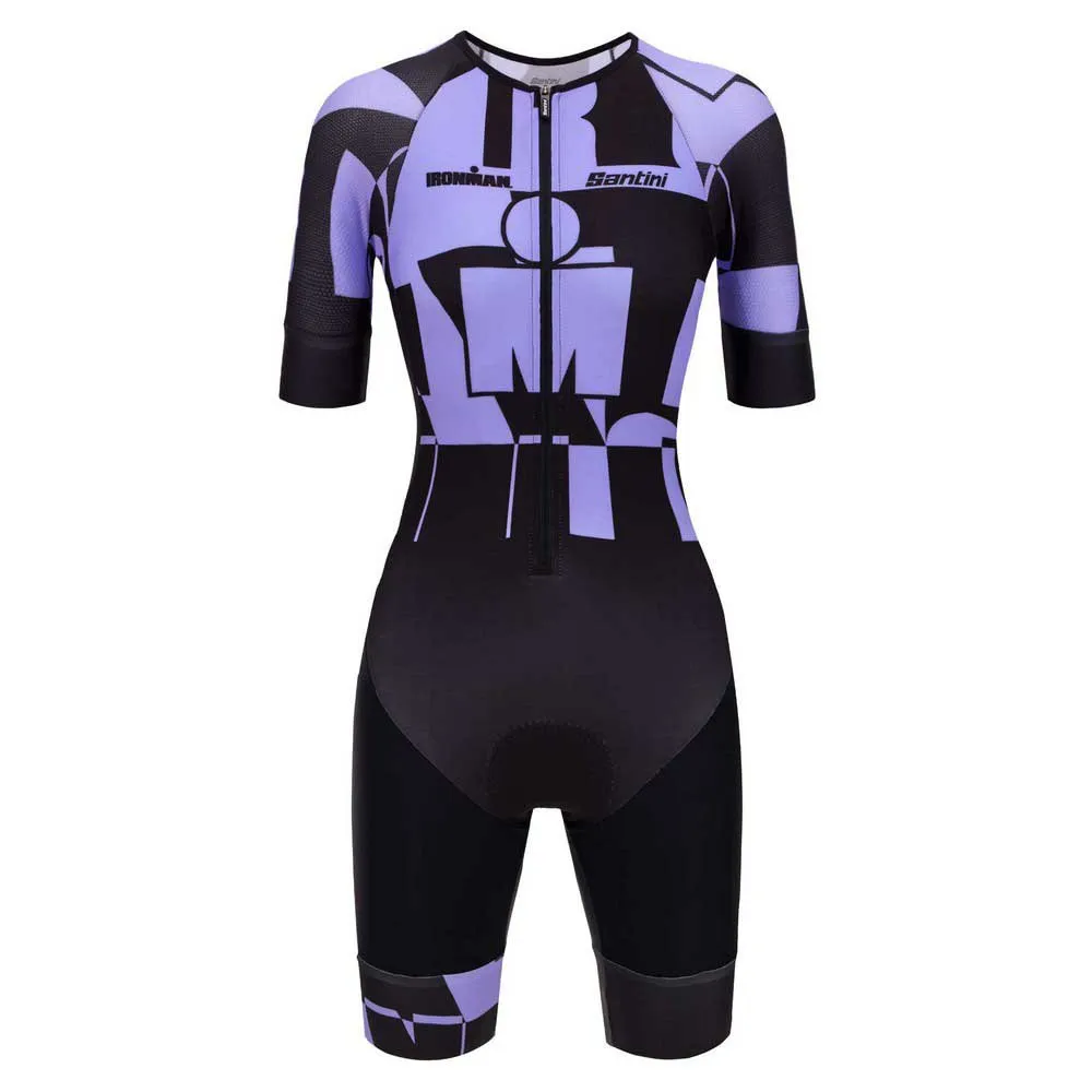 Santini Enigma X Ironman Kurzarm-trisuit, Black / purple